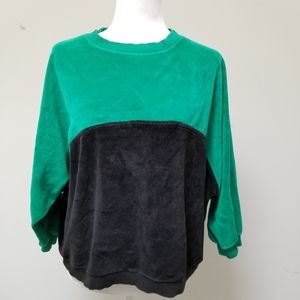 Vintage 1980s Velour Green & Black Sweatshirt